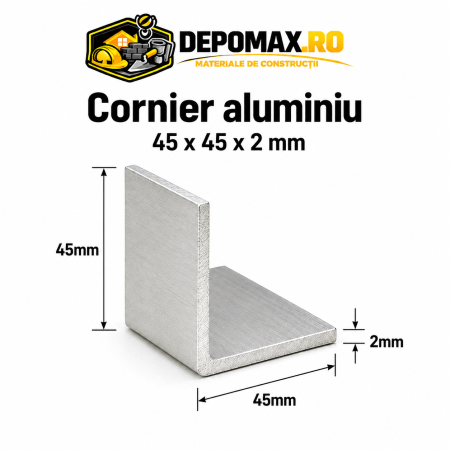 Cornier aluminiu 45 x 45 x 2 mm, 6 metri (EN AW-6060)